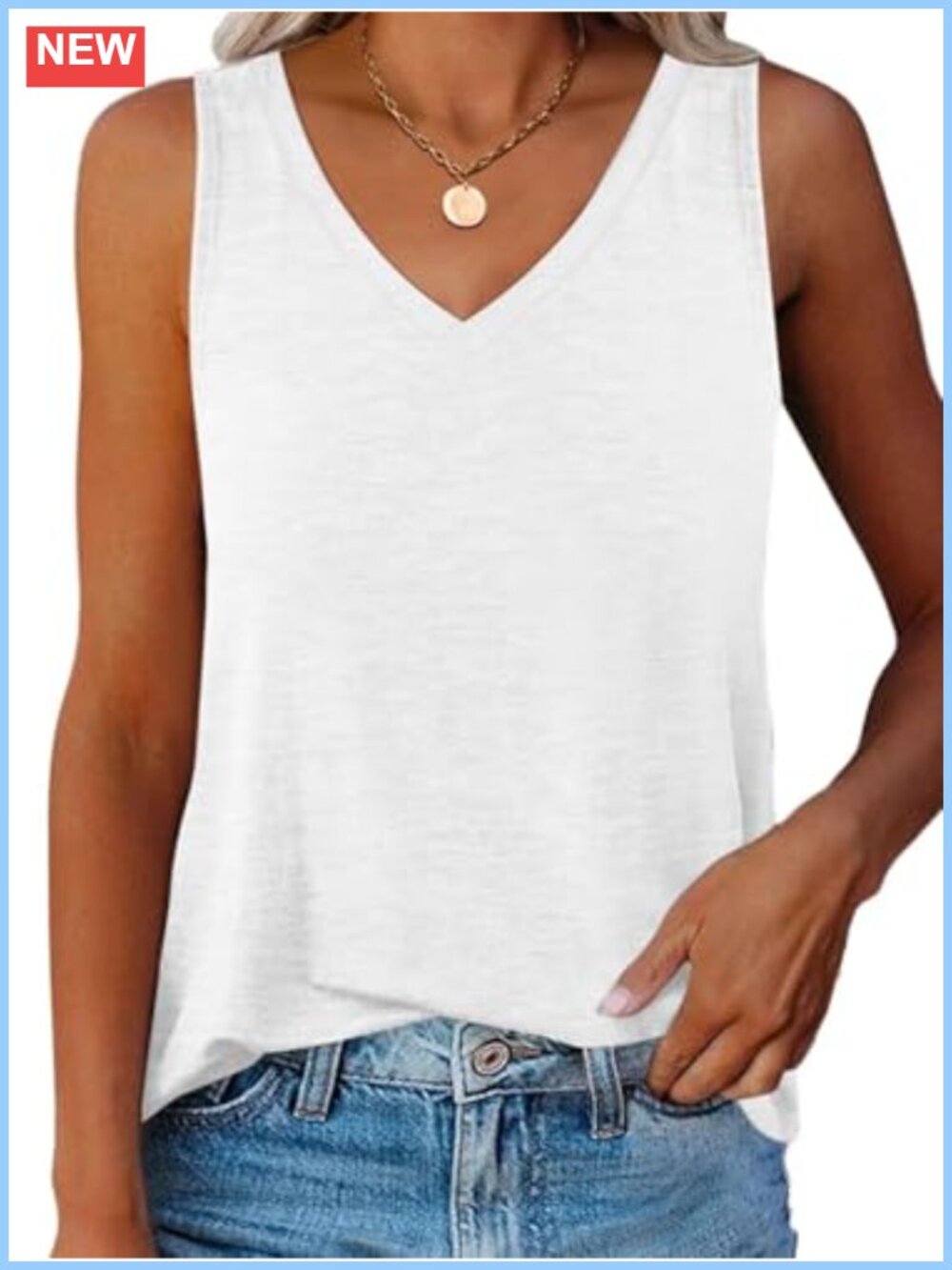 Womens V Neck Curved Hem Tank Top Summer Sleeveless Tunic Casual Top